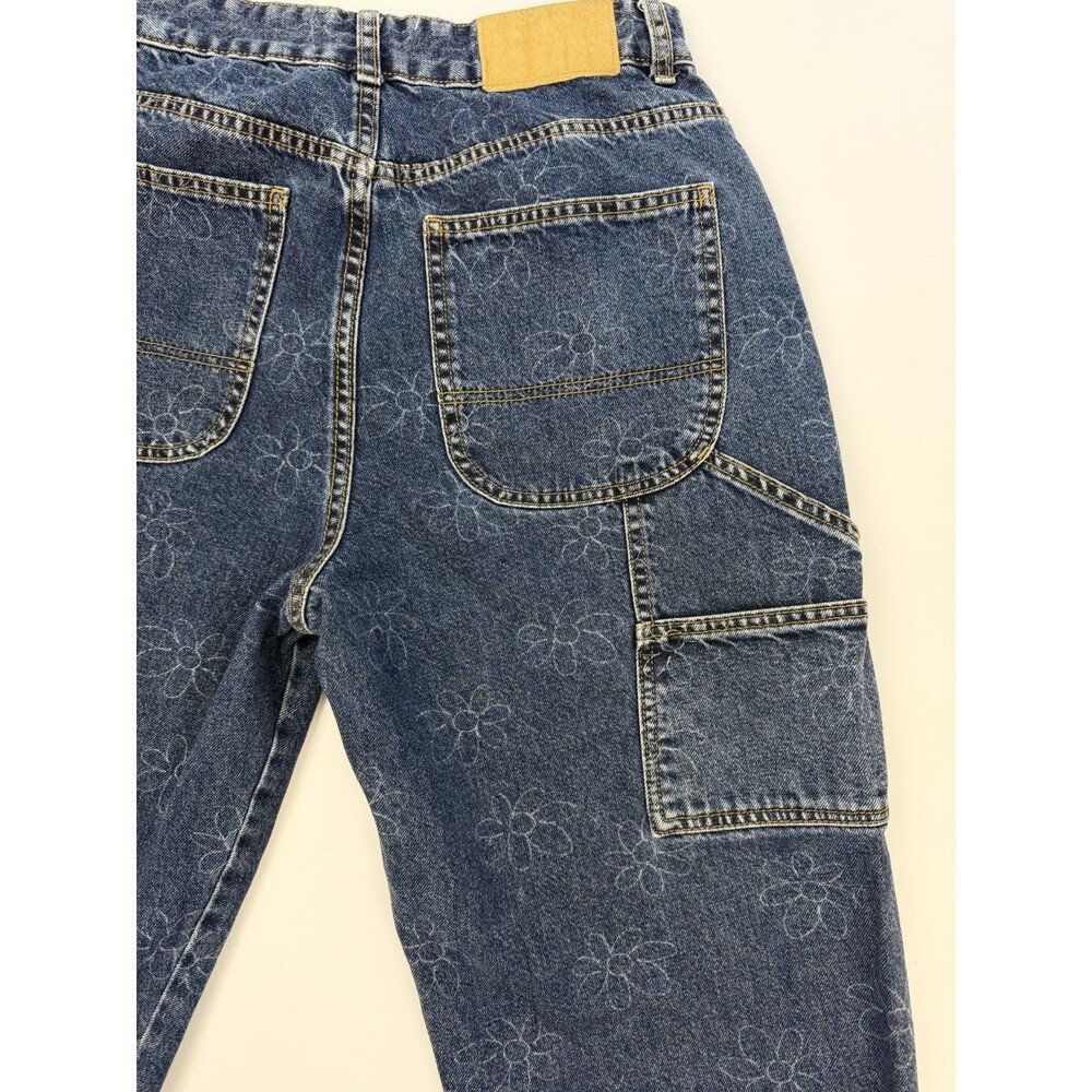 Cotton On Floral Carpenter Jeans Size 8 Blue Wide Leg Cargo Pants High Rise - Picture 7 of 13